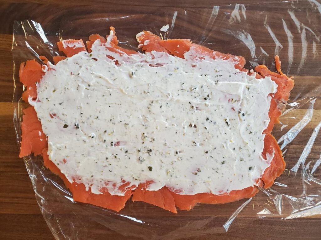 salmon slab with caper cream cheese