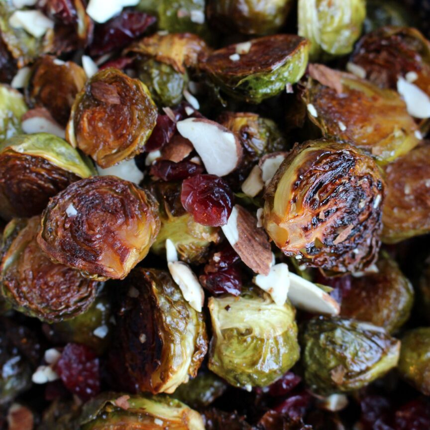 Easy Caramelized Brussels Sprouts with Cranberries & Almonds - Freckle ...