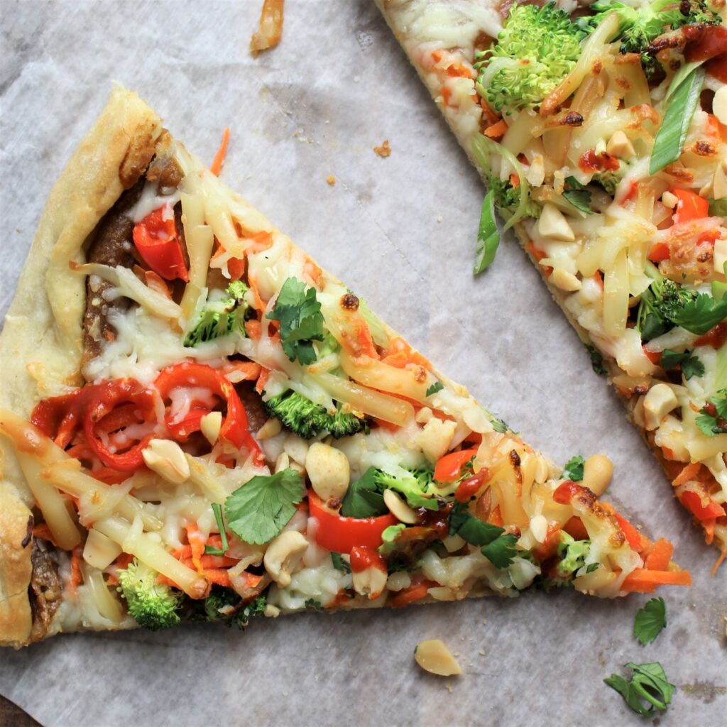 thai veggie pizza slice