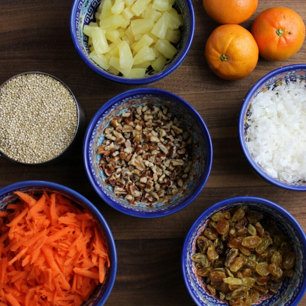 All the components to make carrot cake quinoa.