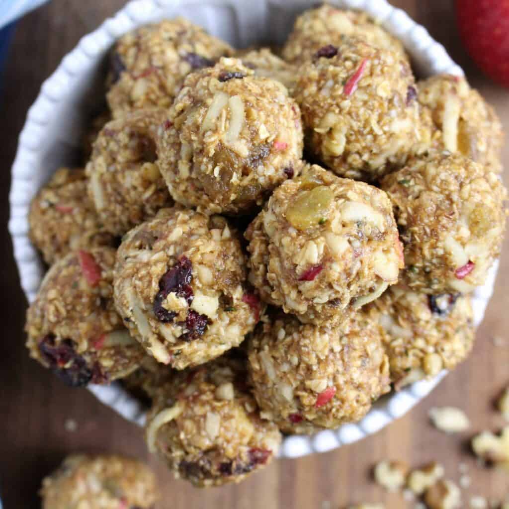 close up of apple cinnamon energy balls