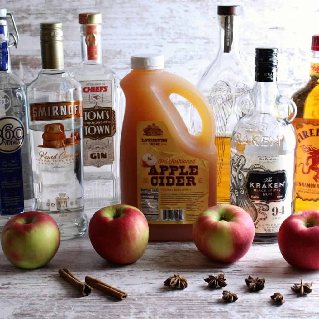 several spirit options for apple cider cocktail
