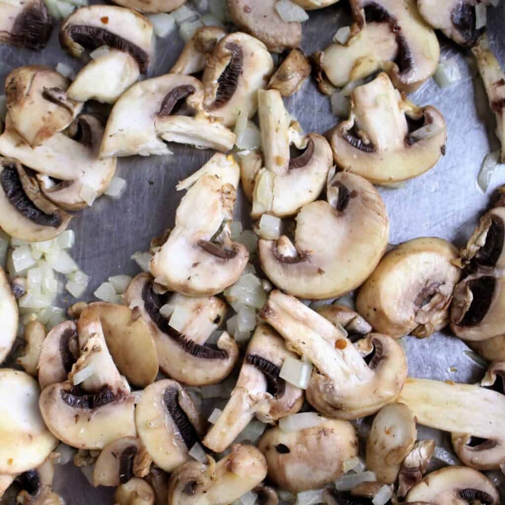 mushrooms, onions and garlic sauting