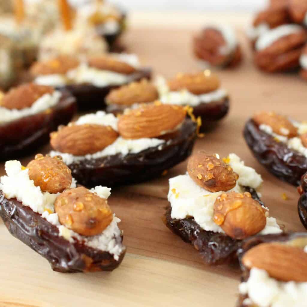 stuffed dates wih almonds and goat cheese