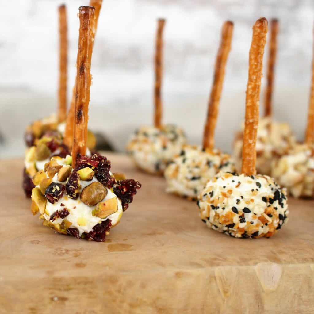 Everything bagel seasoning and pistachio with dried cranberries are the topping on this easy appetizer.