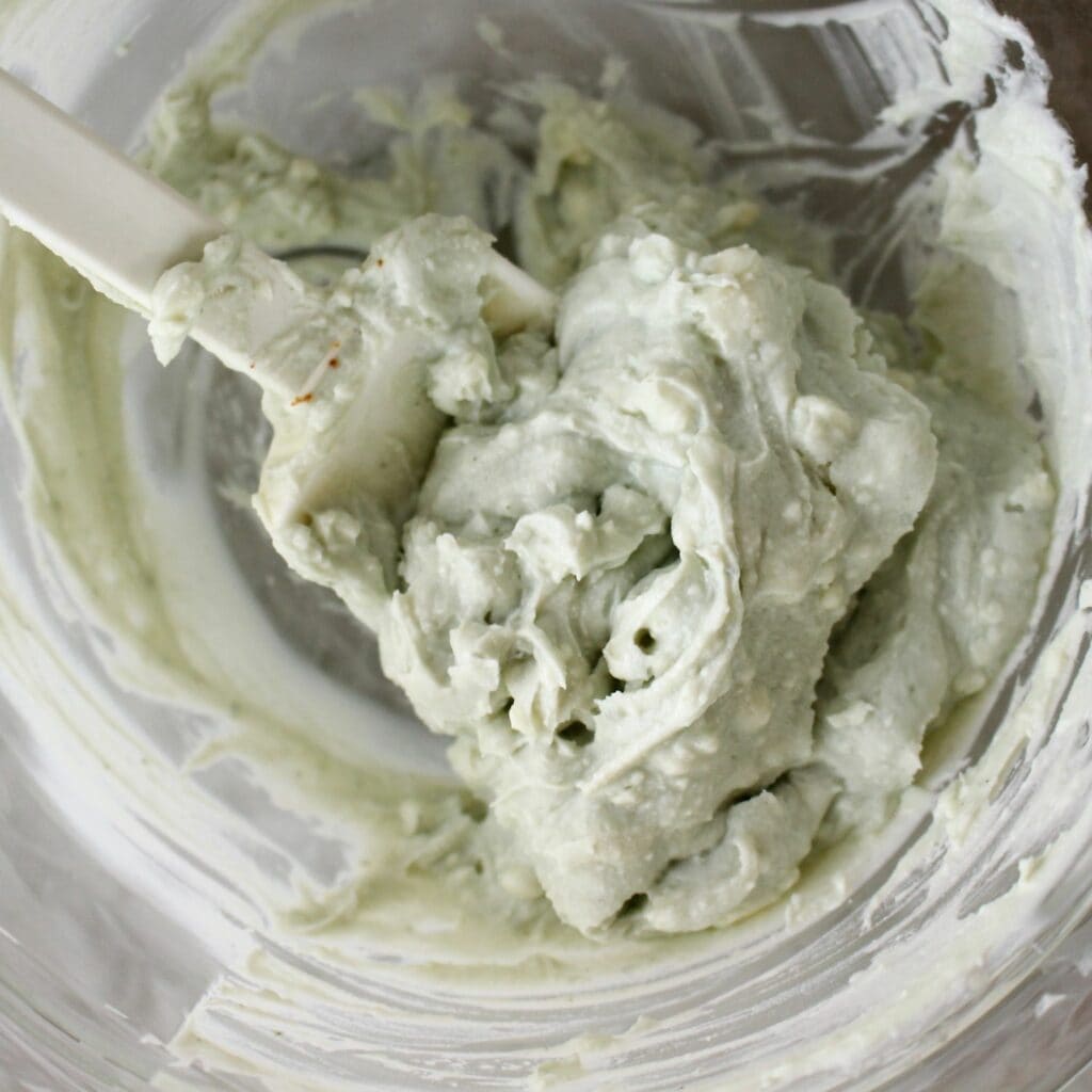 blue cheese and greek yogurt mixed together to make the filling