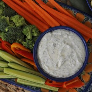bowl of healthy ranch dip with veggies
