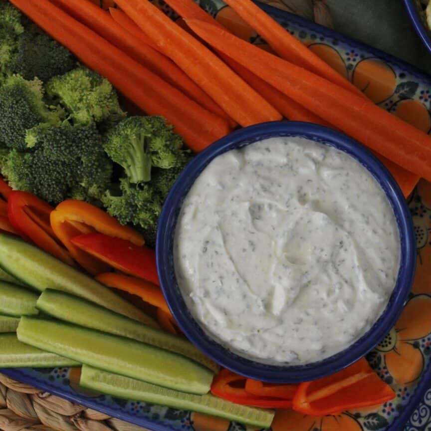 bowl of healthy ranch dip with veggies