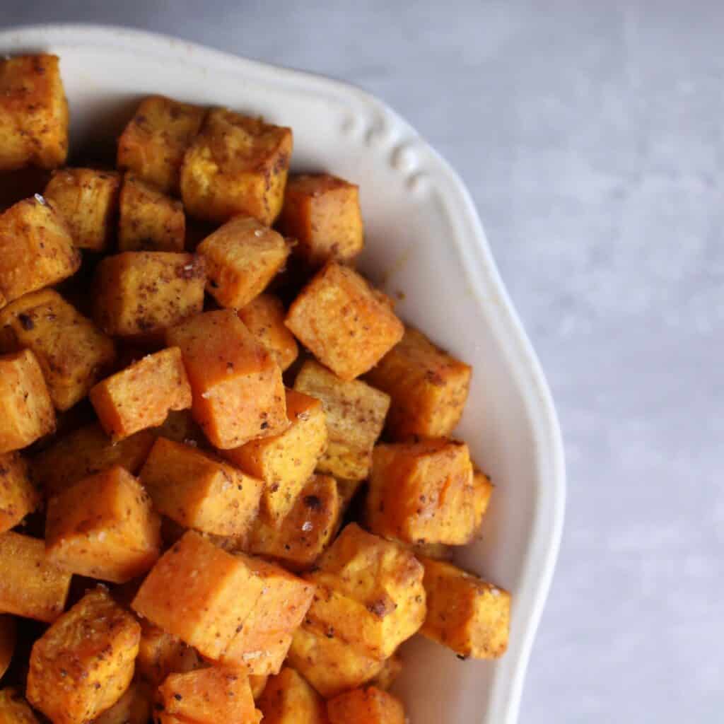 roasted sweet potato with Harissa in bowl