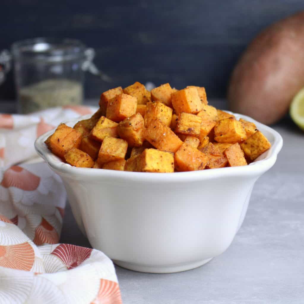 roasted sweet potato with Harissa in a bowl
