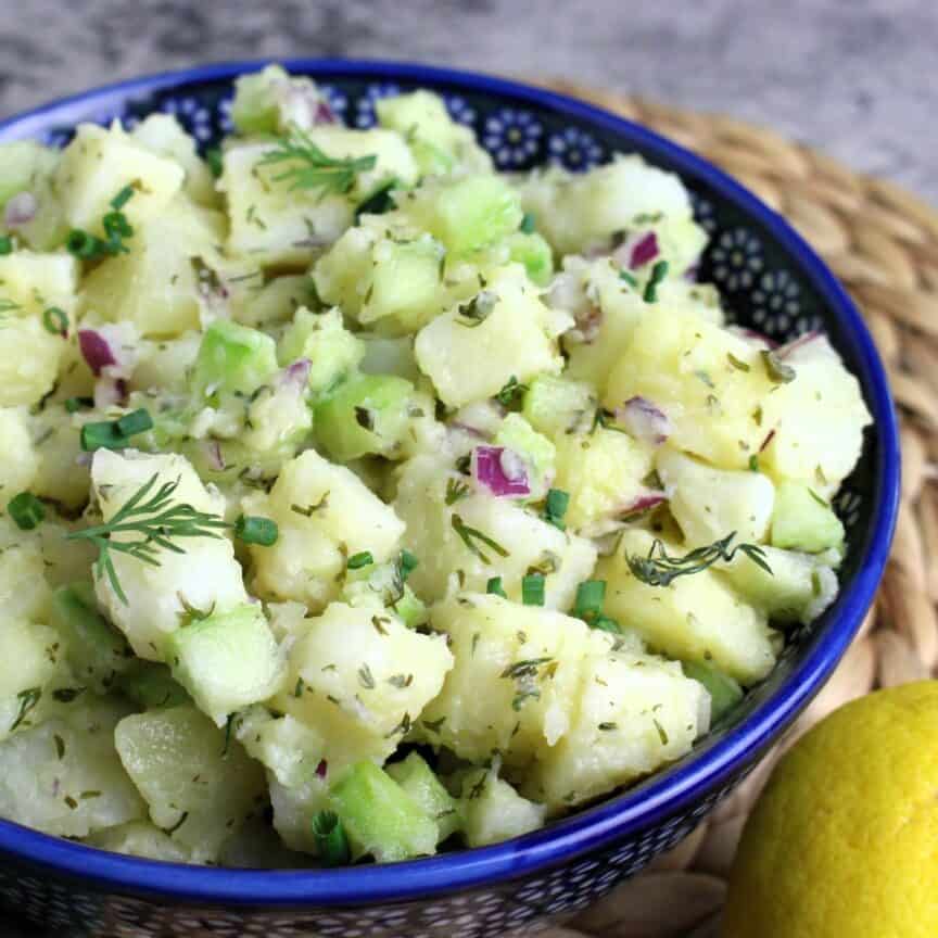 Lemon Dill Potato Salad in a bowl.