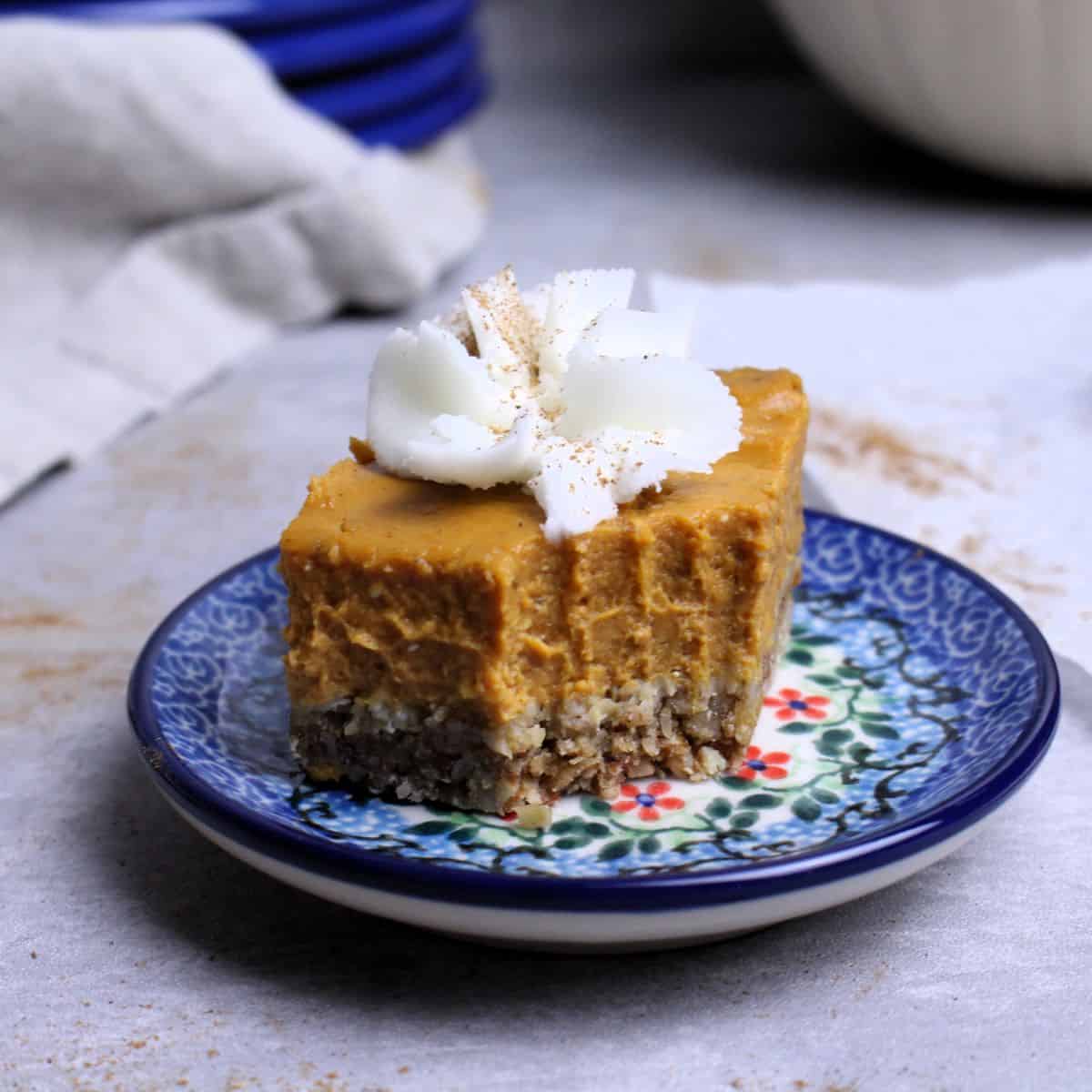 Featured image for “Creamy Pumpkin Pie bars with Oat Crust: No Refined Sugar”