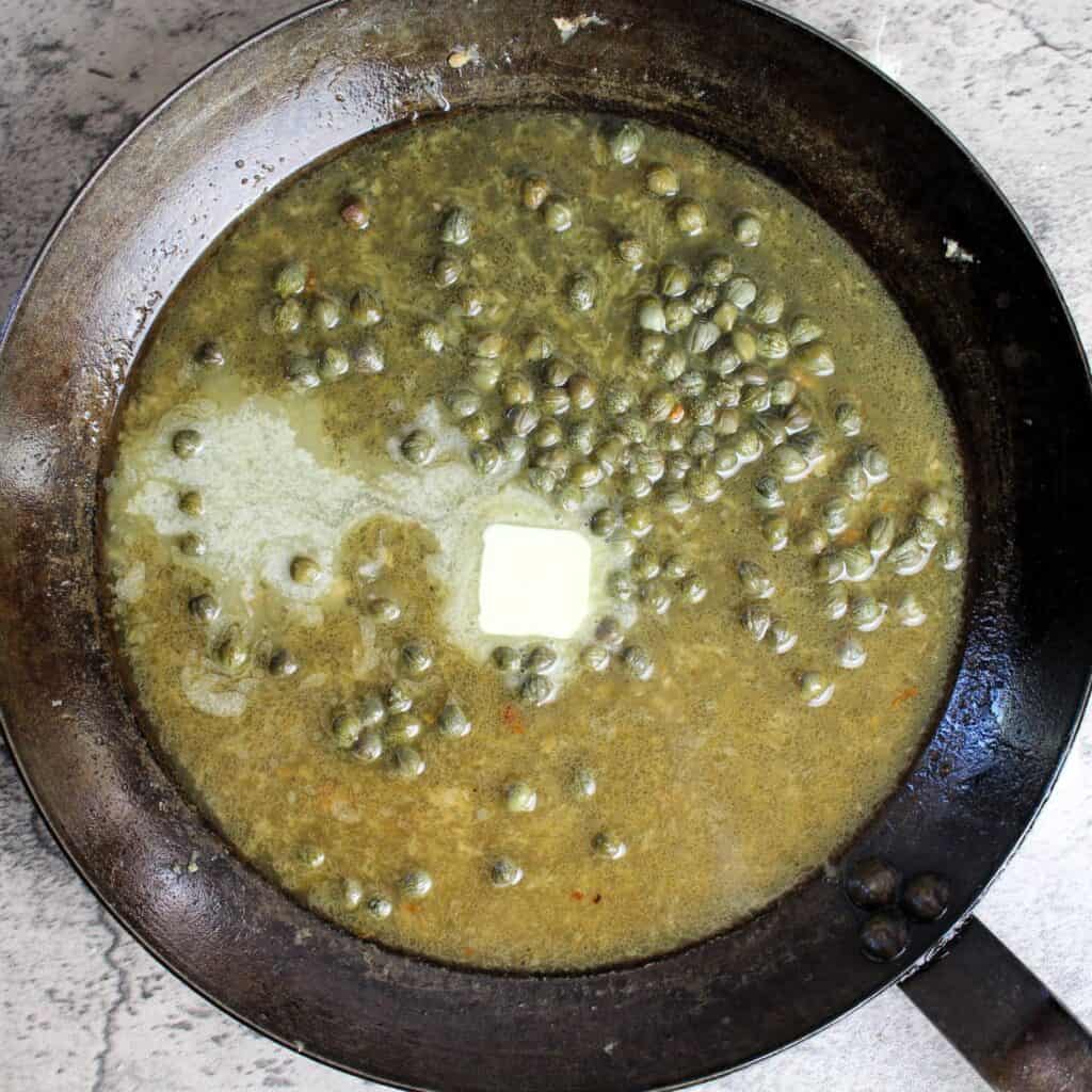 Caper lemon sauce can be made in the same pan as pork.