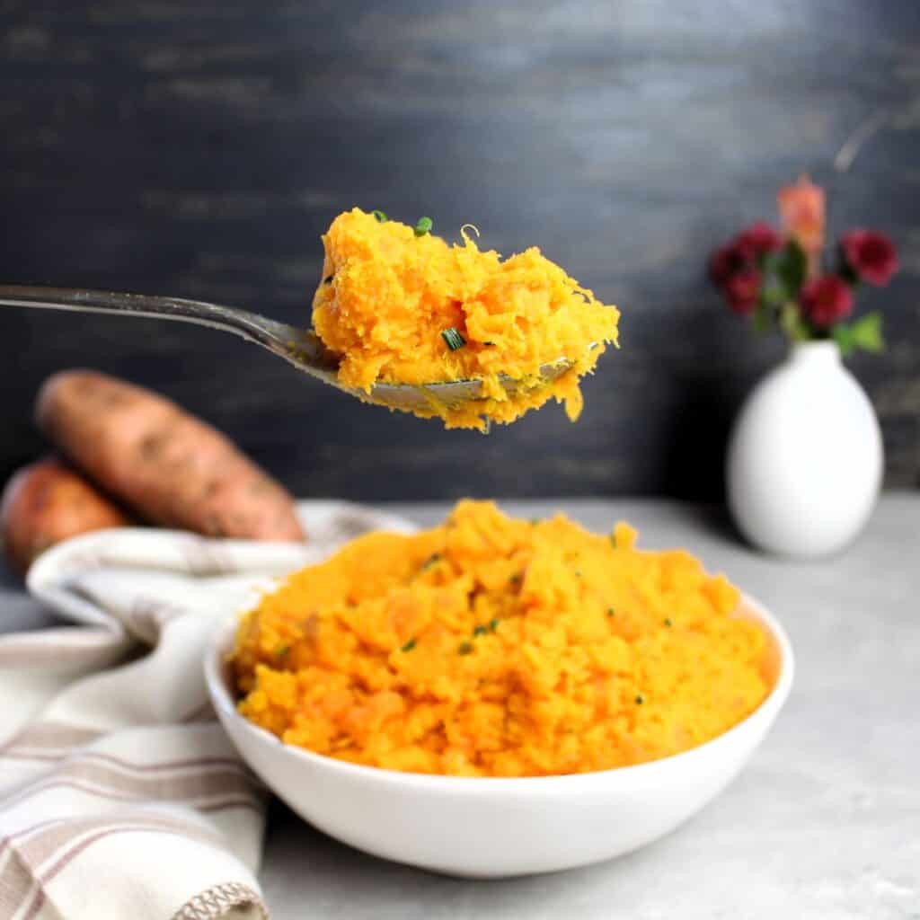 A spoonful of savory Sweet Potato Mash.