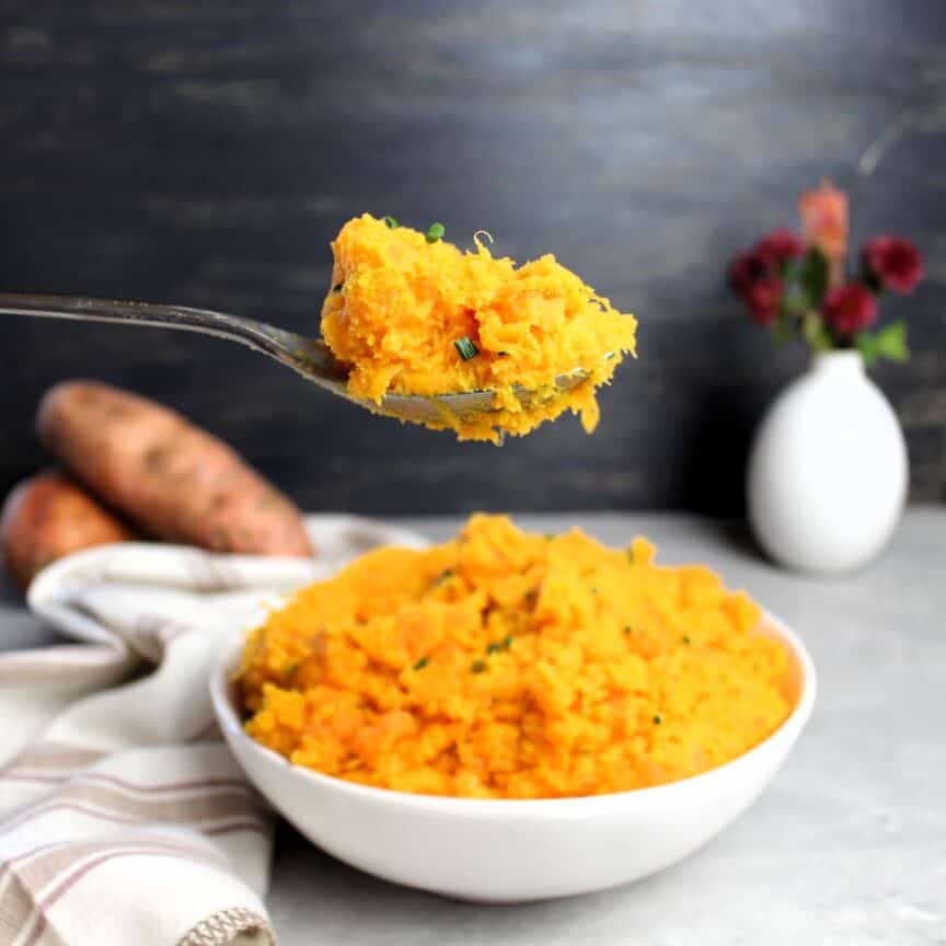 A spoonful of savory Sweet Potato Mash.