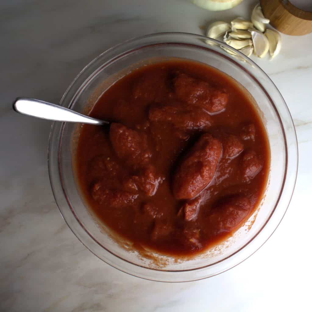 San Marzano tomatoes in a bowl.